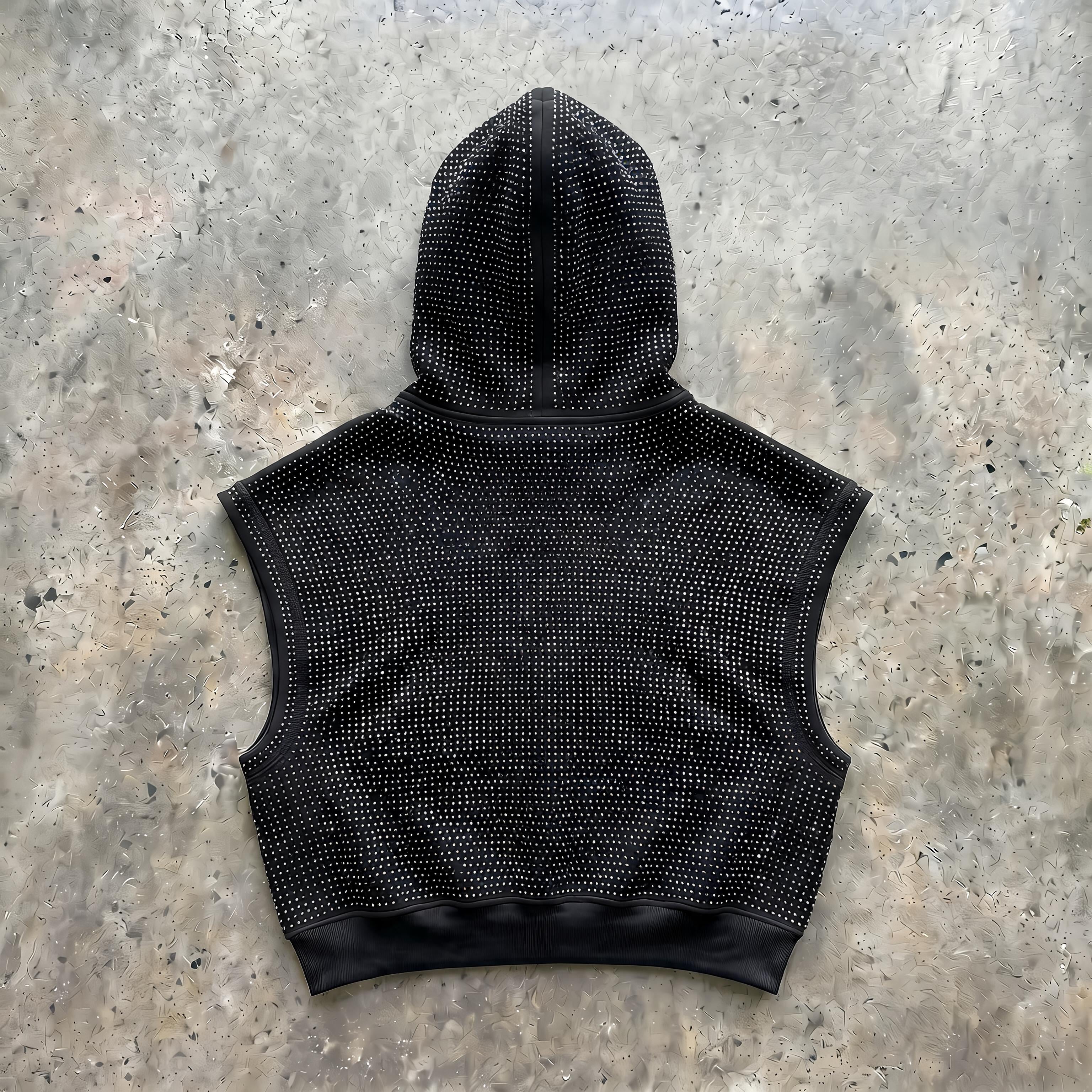 Cropped Muscle Rhinestone Hoodie