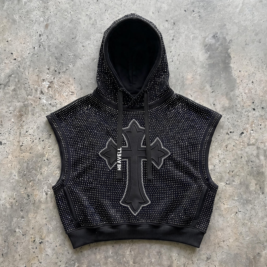 Cropped Muscle Rhinestone Hoodie