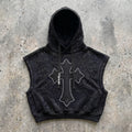 Cropped Muscle Rhinestone Hoodie