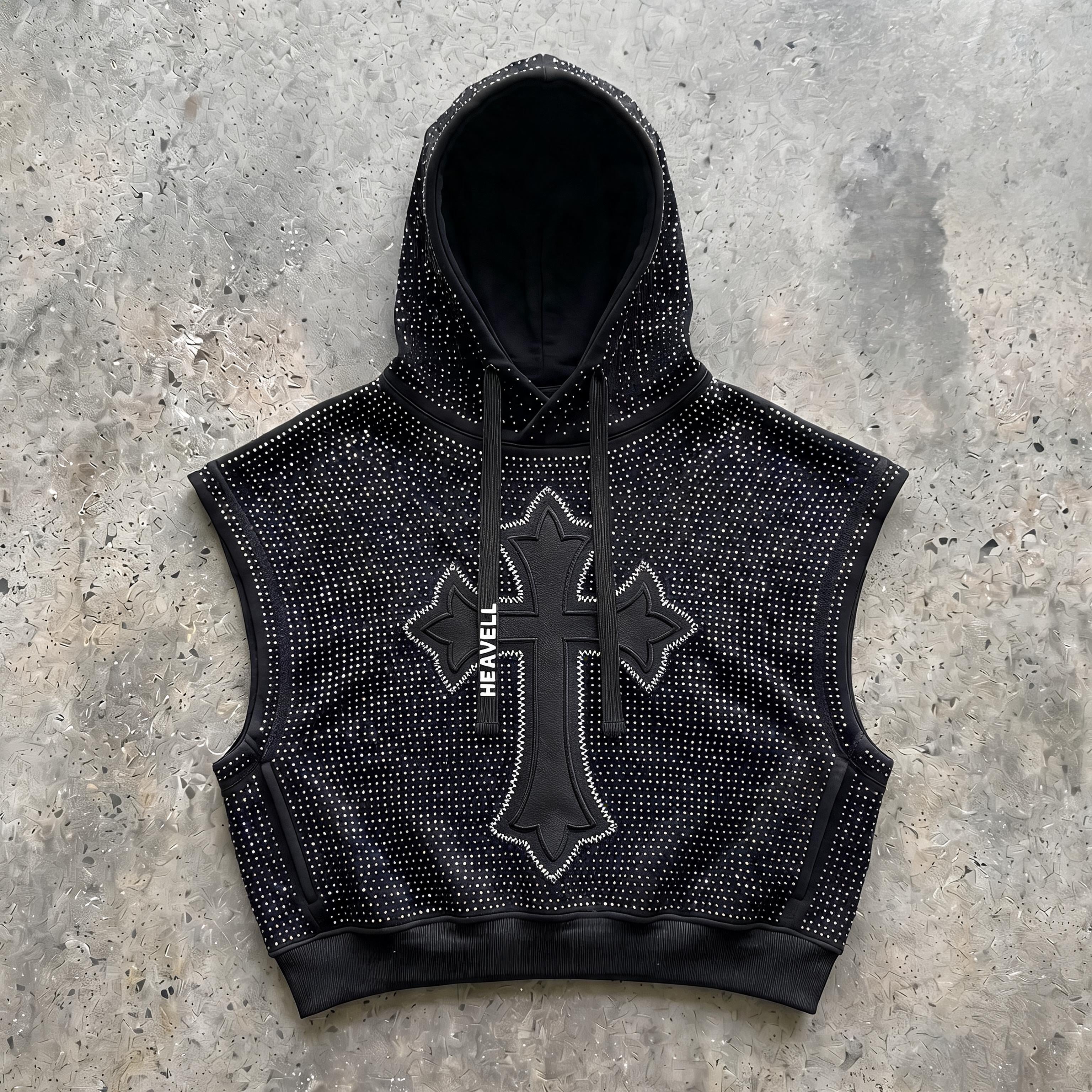 Cropped Muscle Rhinestone Hoodie